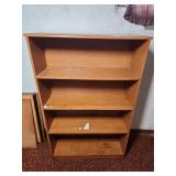 Mid Century 4-tier wood Bookshelf 30.75"W x 9.5"D x 48"H. Heavy finish wear, but stable