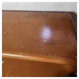 Mid Century 4-tier wood Bookshelf 30.75"W x 9.5"D x 48"H. Heavy finish wear, but stable