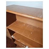 Mid Century 4-tier wood Bookshelf 30.75"W x 9.5"D x 48"H. Heavy finish wear, but stable