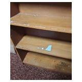 Mid Century 4-tier wood Bookshelf 30.75"W x 9.5"D x 48"H. Heavy finish wear, but stable