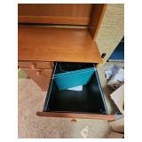 Wood laminate Computer Desk with Hutch. 57" 1/8 W x 23.5" D x 70"H. In the basement, hutch is removable for transport.  Very good condition.