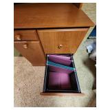 Wood laminate Computer Desk with Hutch. 57" 1/8 W x 23.5" D x 70"H. In the basement, hutch is removable for transport.  Very good condition.