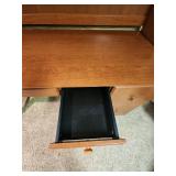 Wood laminate Computer Desk with Hutch. 57" 1/8 W x 23.5" D x 70"H. In the basement, hutch is removable for transport.  Very good condition.