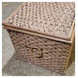 Bamboo and natural Woven fiber Storage Box with Handles 30W x 19 D x 15.5H - need some repair see description.