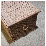Bamboo and natural Woven fiber Storage Box with Handles 30W x 19 D x 15.5H - need some repair see description.