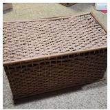 Bamboo and natural Woven fiber Storage Box with Handles 30W x 19 D x 15.5H - need some repair see description.