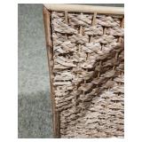 Bamboo and natural Woven fiber Storage Box with Handles 30W x 19 D x 15.5H - need some repair see description.