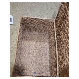 Bamboo and natural Woven fiber Storage Box with Handles 30W x 19 D x 15.5H - need some repair see description.