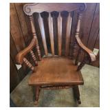 Vintage carved back Wood Rocking Chair - Broken needs repair, see description -  20.5" W x 29" D x 39"H . Seat height 17"H