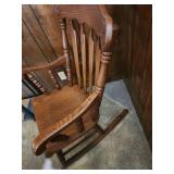 Vintage carved back Wood Rocking Chair - Broken needs repair, see description -  20.5" W x 29" D x 39"H . Seat height 17"H