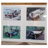 Classic 1930s Luxury Car Photo Collection 28" W  x 22" H - photos mounted on cardboard in plastic poster frame