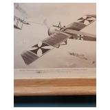 1915 WWI Aircraft Print from the Phillips Petroleum Historical Aviation Series - First Synchronized Gun -18.5"W x 14.5"H in tiered wood frame, frame in excellent condition