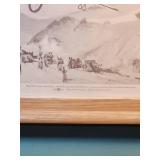 1913 Bleriot Military Aviation Print from Phillips Petroleum Historical Aviation Series - 18.5"W x 14.5"H - in tiered light wood frame, frame in excellent condition