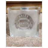 Chevrolet Sales & Service Frosted Glass Block Coin Bank 5.5"W x 5.5"H x 4" D