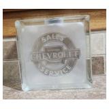 Chevrolet Sales & Service Frosted Glass Block Coin Bank 5.5"W x 5.5"H x 4" D