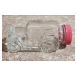 Glass Car-Shaped Candy Bottle with Pink Cap