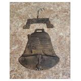 Cast Iron Liberty Bell Decorative Wall Ornament - shows wear and needs new connector for the bell to the handle