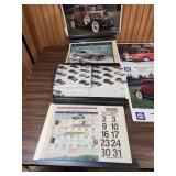 NAPA Auto Parts Classic Car Calendar Collection 1994-1996 - and a plastic hanger with 4 sections of calendars and car photos that have been cut from calendars.