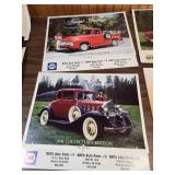 NAPA Auto Parts Classic Car Calendar Collection 1994-1996 - and a plastic hanger with 4 sections of calendars and car photos that have been cut from calendars.