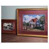Phillips 66 Gas Station Art Prints - set of 2 in wood frames - Large is Color, Small is black and white - both are the same painting - frames in good condition