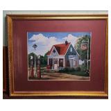Phillips 66 Gas Station Art Prints - set of 2 in wood frames - Large is Color, Small is black and white - both are the same painting - frames in good condition