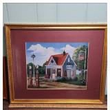 Phillips 66 Gas Station Art Prints - set of 2 in wood frames - Large is Color, Small is black and white - both are the same painting - frames in good condition