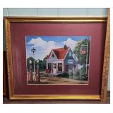 Phillips 66 Gas Station Art Prints - set of 2 in wood frames - Large is Color, Small is black and white - both are the same painting - frames in good condition