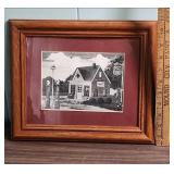 Phillips 66 Gas Station Art Prints - set of 2 in wood frames - Large is Color, Small is black and white - both are the same painting - frames in good condition