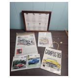Automobile Promotional Memorabilia / Ephemera - including framed auto history of car manufacturers in the 20s - 30s
