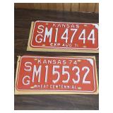 1971 thru 1976 - Kansas License Plate Collection - most have original mailing sheaths with correct numbers stamped on them