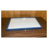 Blue Metal Locking Display Case with Glass Top and keys