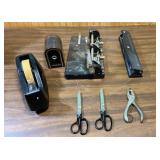 Office Supply Set - Tape Dispenser, scissors, hole punches and a pencil sharpener