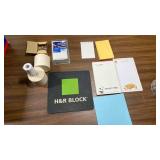 Office Supplies bundle - paper pads, mouse pad, can of pencils, calculator paper, labels, black CD-Rs and more