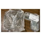 Suction cup rack for bathtub/shower, glass carpet protectors for under furniture feet, drain savers, and manual hand powered mini flashlights