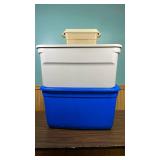 Set of 3 Storage Containers - two extra-large 30 gallon and one small 3 gallon tote- all have lids.