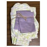 Full Size Cotton Sheet Set with Floral Pattern - includes fitted and flat sheets and one purple pillow case.  Good condition