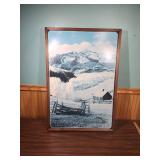 Vintage Colorado Mountain Landscape Clock Framed - clock untested.  Needs C battery