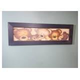 Teddy Bear Faces Panoramic Wall Art in blue wood frame - frame in good condition