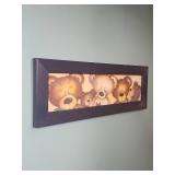 Teddy Bear Faces Panoramic Wall Art in blue wood frame - frame in good condition