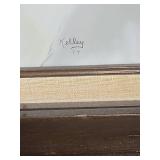 Hand painted Eagle Watercolor portrait signed by the artist 1977. In MCM frame with burlap accent - frame has scratches and finish wear