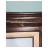 Hand painted Eagle Watercolor portrait signed by the artist 1977. In MCM frame with burlap accent - frame has scratches and finish wear