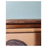 Native American Portrait signed by local artist in MCM Frame with burlap accent - frame has some finish wear