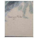 Native American Portrait signed by local artist in MCM Frame with burlap accent - frame has some finish wear