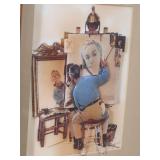 Vintage Norman Rockwell Triple Self-Portrait Print in Wood Frame - has 3D effect - was originally purchased right after publication. - Excellent Condition