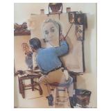 Vintage Norman Rockwell Triple Self-Portrait Print in Wood Frame - has 3D effect - was originally purchased right after publication. - Excellent Condition
