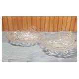Fostoria American Clear (stem 2056) - 9 inch handled utility tray, Tidbit tray, and leaf shaped tray