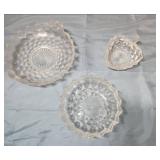 Fostoria American Clear (stem 2056) - 9 inch handled utility tray, Tidbit tray, and leaf shaped tray