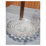 Fostoria American Clear (stem 2056) - 9 inch handled utility tray, Tidbit tray, and leaf shaped tray