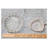 Fostoria American Clear (stem 2056) - 9 inch handled utility tray, Tidbit tray, and leaf shaped tray