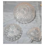 Fostoria American Clear (stem 2056) - 9 inch handled utility tray, Tidbit tray, and leaf shaped tray